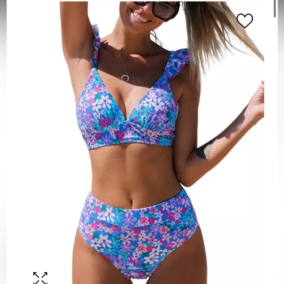 Women's Sundry Daisy Ruffled Bralette & High Waist Bikini Set - Picture 1 of 7